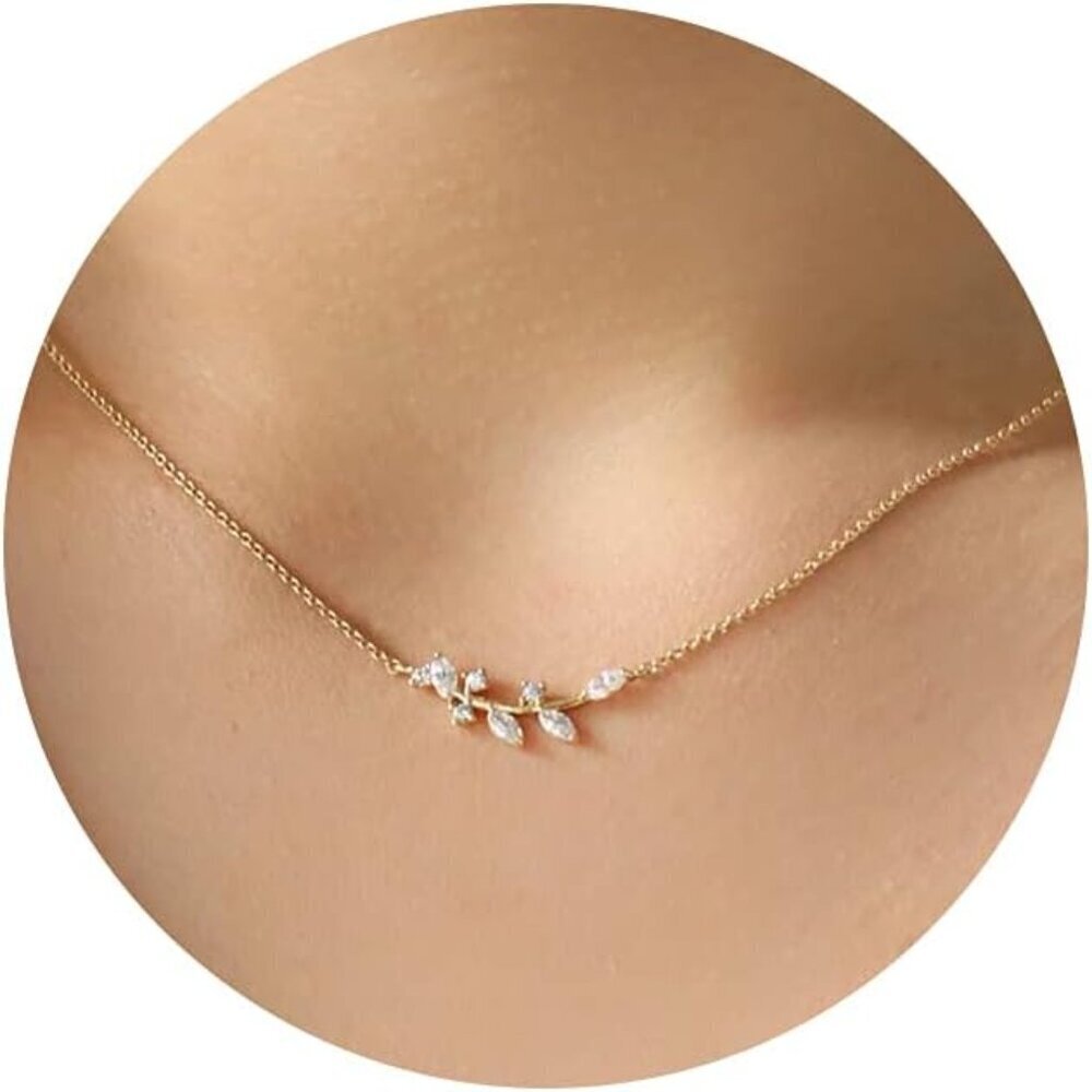 🆕Women Gold 14k Gold Plated CZ Heart Star Leaf Pendant Necklace Hypoallergenic